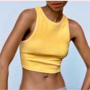Zara yellow cropped high neck tank top